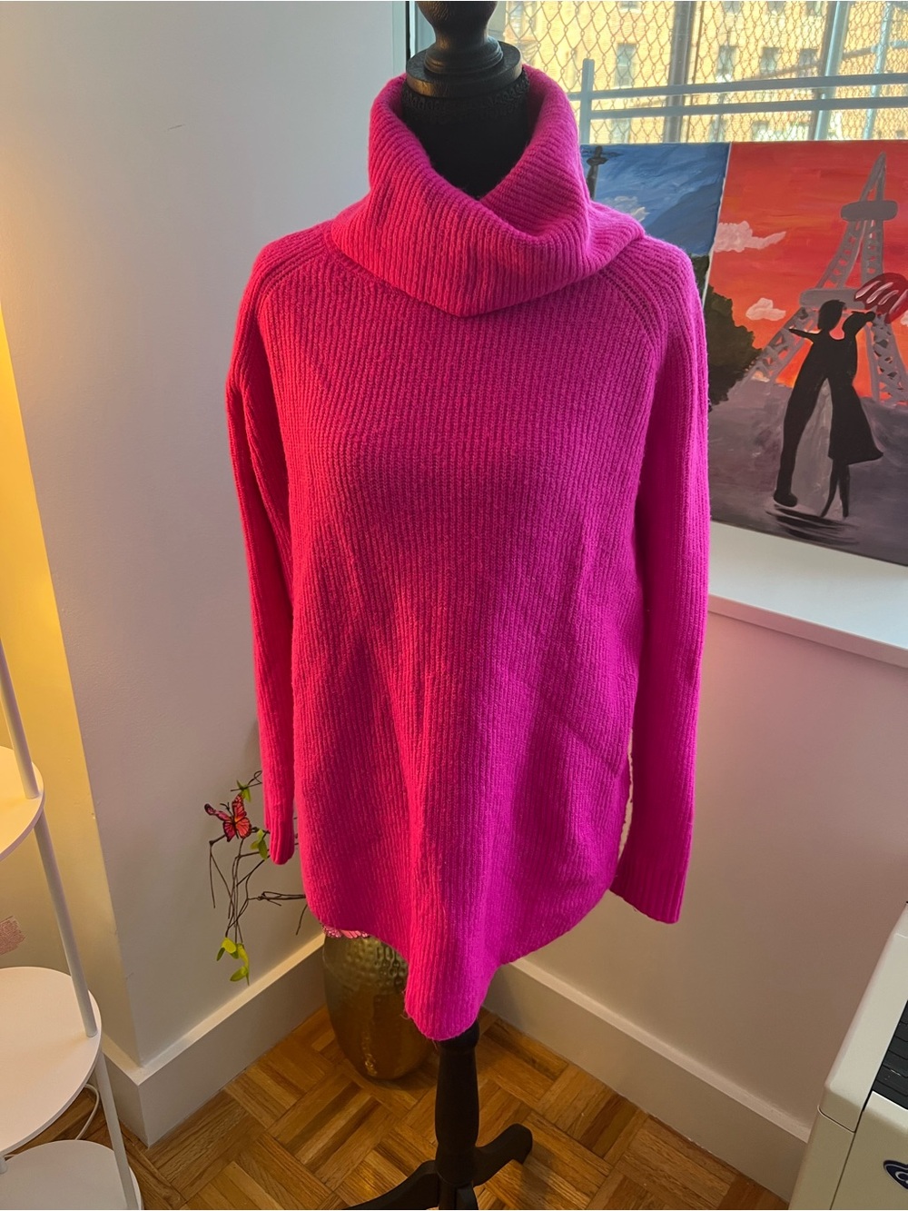 LOFT Hot Pink Cowl Neck Tunic Sweater